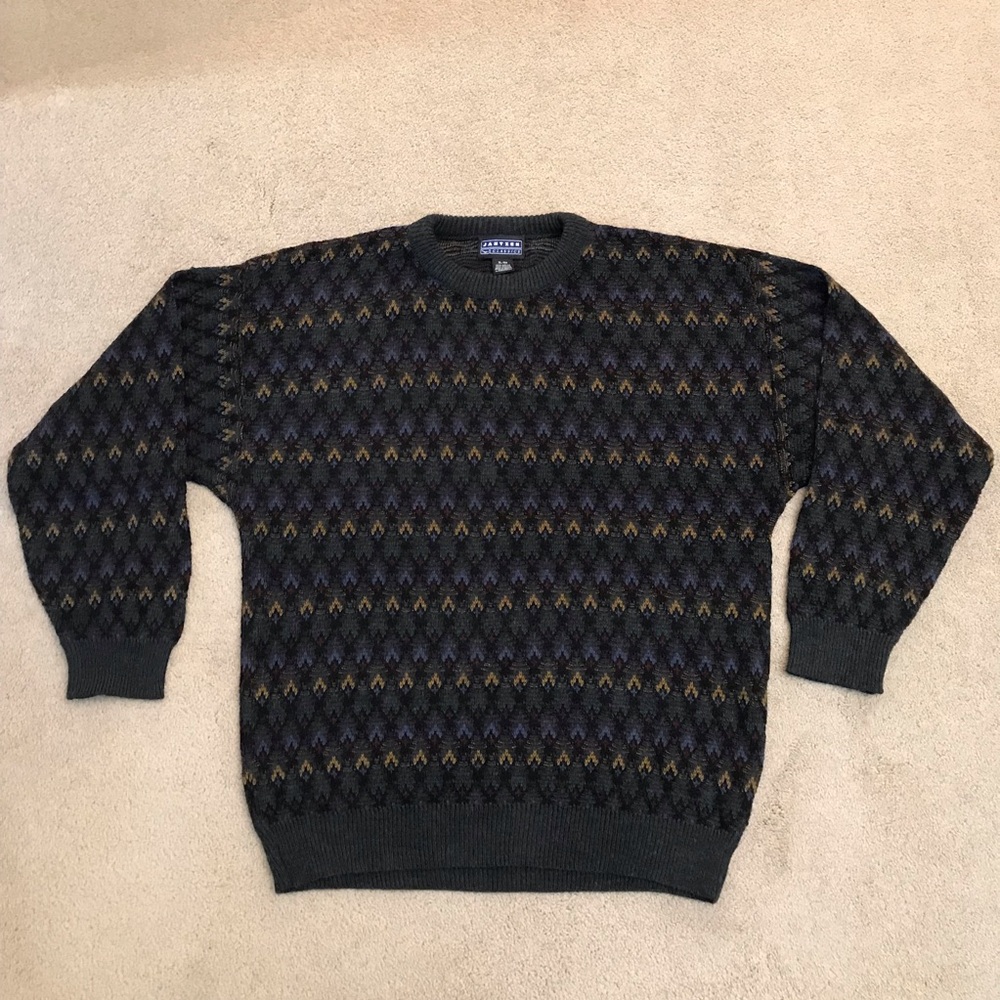 Jantzen Classics Crewneck Sweater Mens XL Charcoal Grey Multi Color Eclectic y2k